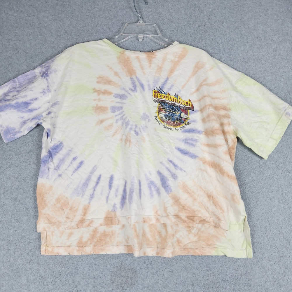 Modish Rebel T-Shirt Women L Multicolor Freedom Rock Tie Dye Distressed Boxy Tee